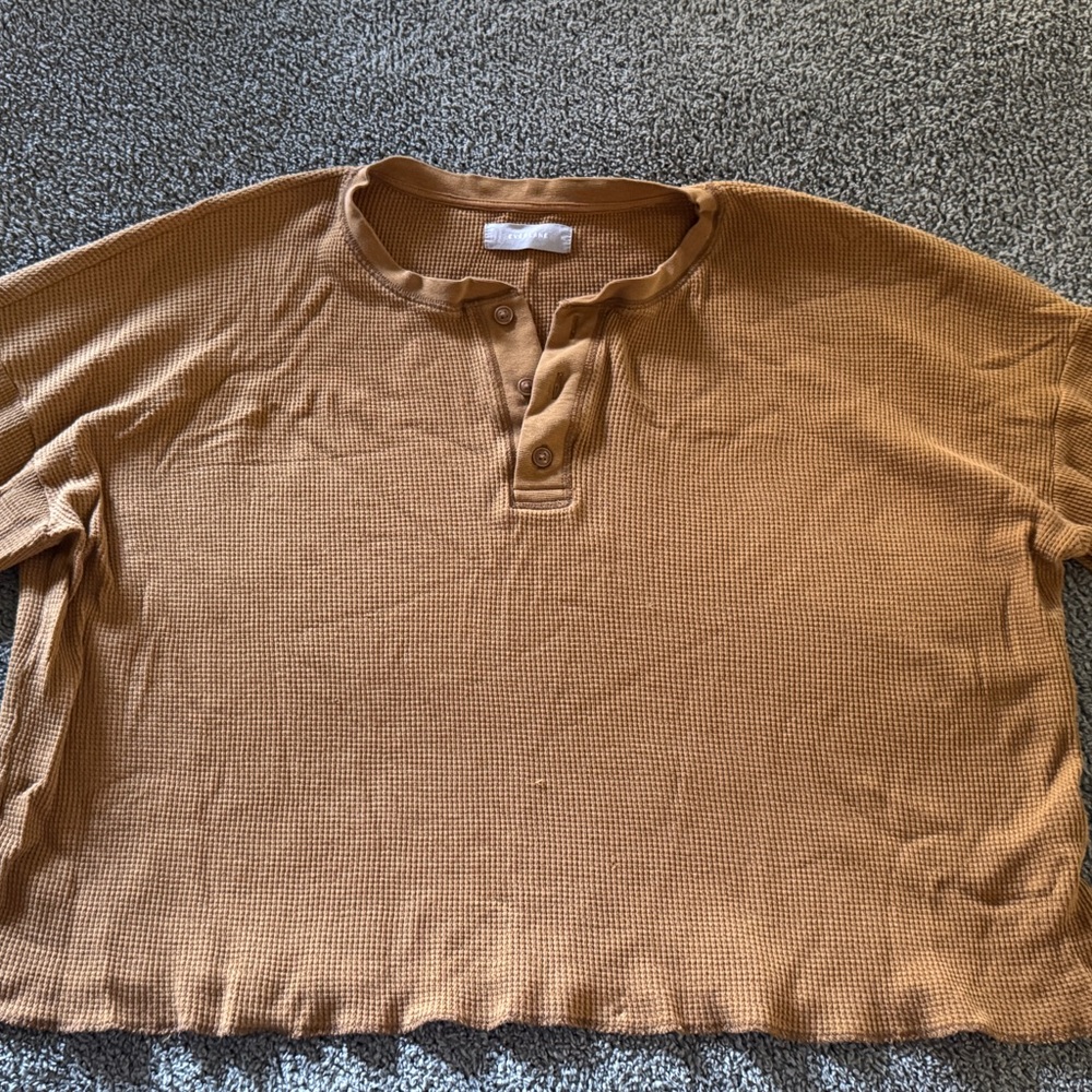 Everlane Tan Waffle Knit Henley